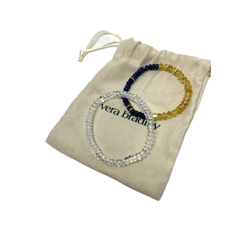 2 Stretch Bracelet-1 Vera Bradley Citrine, Blue & Gold / 1 Ethiopian Opal